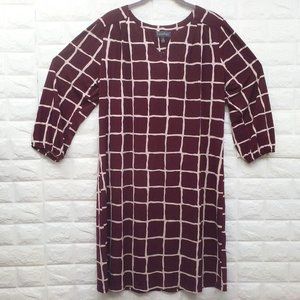 Y2K Luxology Checked Tunic Sheath Dress Sz-L Brown